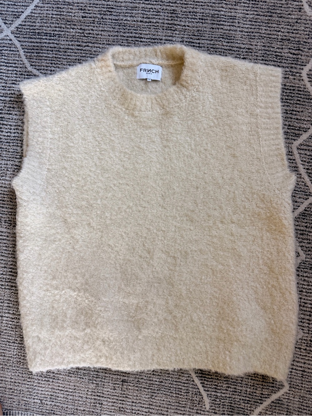 FRNCH Cream Fuzzy Sleeveless Crewneck Sweater Vest